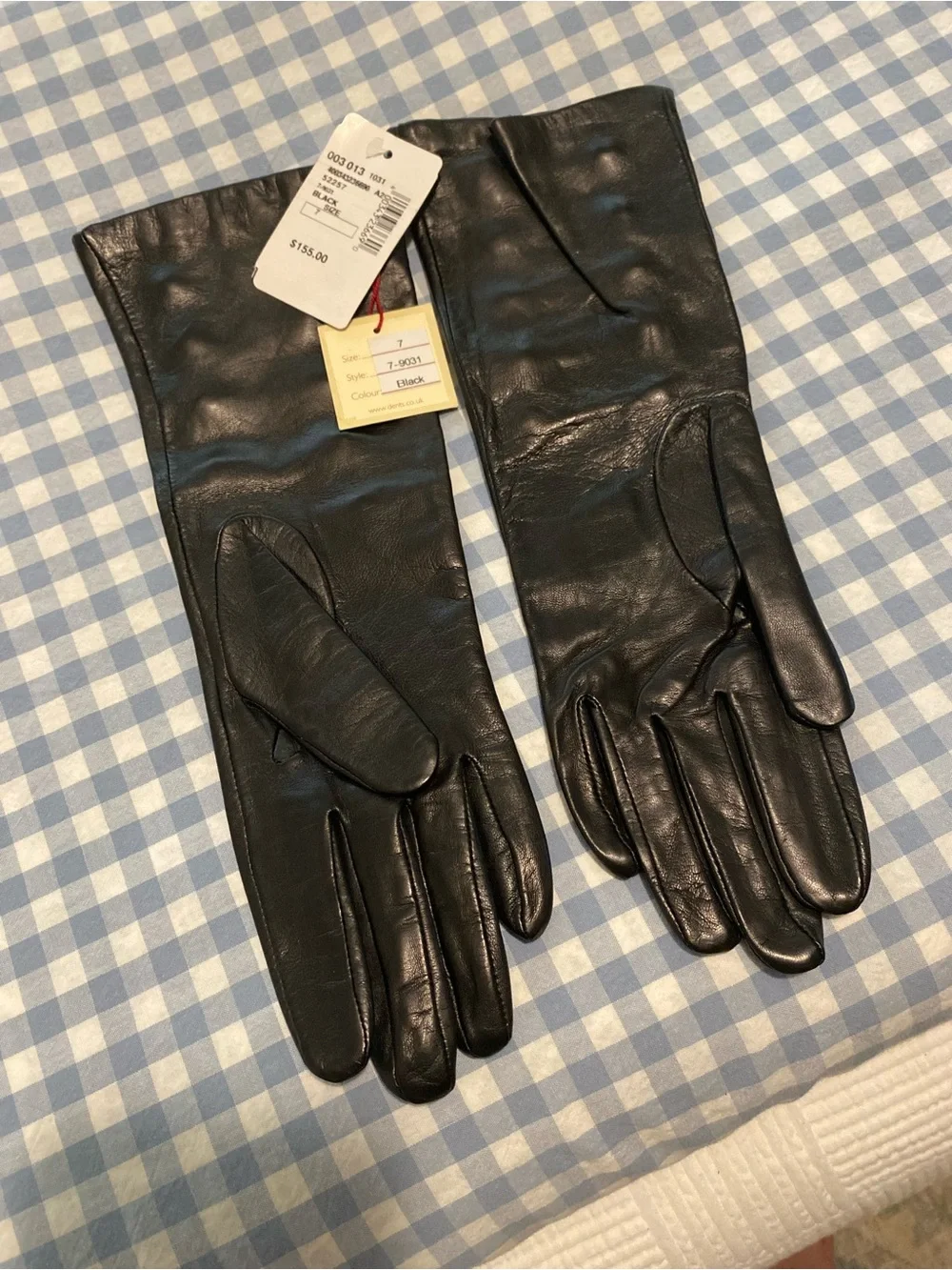 Black Leather Gloves with Gold Button Accents